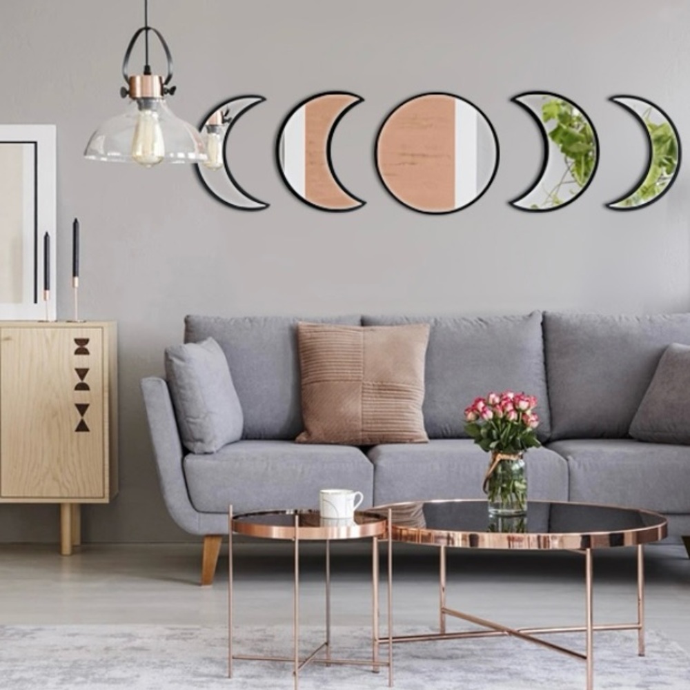 Wayfair Scandinavian Large Lunar Moon Phase Wall Mirror Set Gold Beige NWT